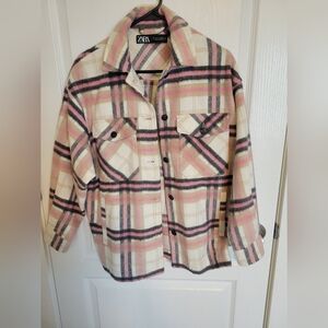 Zara Pink and Cream Plaid Shacket